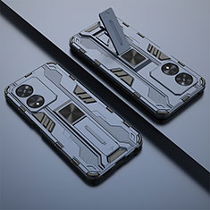 Silikon Hülle Handyhülle und Kunststoff Schutzhülle Hartschalen Tasche mit Magnetisch Ständer T01 für Oppo A1x 5G Blau