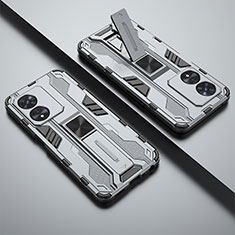 Silikon Hülle Handyhülle und Kunststoff Schutzhülle Hartschalen Tasche mit Magnetisch Ständer T01 für Oppo A1x 5G Grau