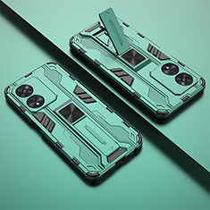 Silikon Hülle Handyhülle und Kunststoff Schutzhülle Hartschalen Tasche mit Magnetisch Ständer T01 für Oppo A1x 5G Grün