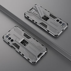 Silikon Hülle Handyhülle und Kunststoff Schutzhülle Hartschalen Tasche mit Magnetisch Ständer T01 für Oppo A53s 5G Grau