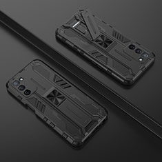 Silikon Hülle Handyhülle und Kunststoff Schutzhülle Hartschalen Tasche mit Magnetisch Ständer T01 für Oppo A53s 5G Schwarz