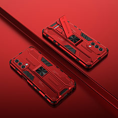 Silikon Hülle Handyhülle und Kunststoff Schutzhülle Hartschalen Tasche mit Magnetisch Ständer T01 für Oppo A54 5G Rot