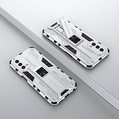 Silikon Hülle Handyhülle und Kunststoff Schutzhülle Hartschalen Tasche mit Magnetisch Ständer T01 für Oppo A54 5G Weiß