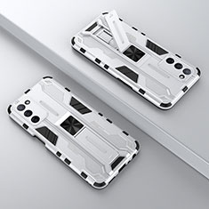 Silikon Hülle Handyhülle und Kunststoff Schutzhülle Hartschalen Tasche mit Magnetisch Ständer T01 für Oppo A55 5G Weiß