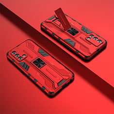 Silikon Hülle Handyhülle und Kunststoff Schutzhülle Hartschalen Tasche mit Magnetisch Ständer T01 für Oppo A74 4G Rot