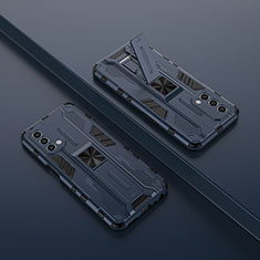 Silikon Hülle Handyhülle und Kunststoff Schutzhülle Hartschalen Tasche mit Magnetisch Ständer T01 für Oppo A74 5G Blau
