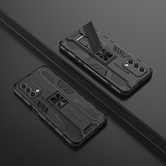 Silikon Hülle Handyhülle und Kunststoff Schutzhülle Hartschalen Tasche mit Magnetisch Ständer T01 für Oppo A93 5G Schwarz