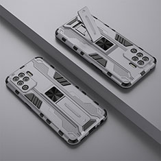 Silikon Hülle Handyhülle und Kunststoff Schutzhülle Hartschalen Tasche mit Magnetisch Ständer T01 für Oppo A94 4G Grau