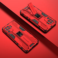 Silikon Hülle Handyhülle und Kunststoff Schutzhülle Hartschalen Tasche mit Magnetisch Ständer T01 für Oppo A94 4G Rot