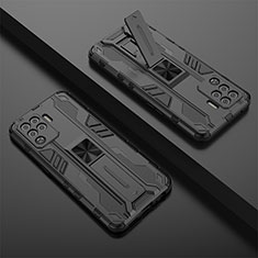 Silikon Hülle Handyhülle und Kunststoff Schutzhülle Hartschalen Tasche mit Magnetisch Ständer T01 für Oppo A94 4G Schwarz
