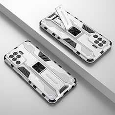 Silikon Hülle Handyhülle und Kunststoff Schutzhülle Hartschalen Tasche mit Magnetisch Ständer T01 für Oppo A94 4G Weiß