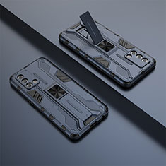 Silikon Hülle Handyhülle und Kunststoff Schutzhülle Hartschalen Tasche mit Magnetisch Ständer T01 für Oppo A95 4G Blau