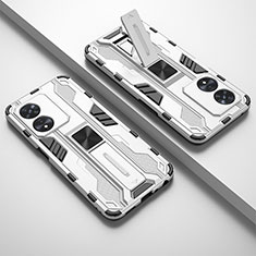 Silikon Hülle Handyhülle und Kunststoff Schutzhülle Hartschalen Tasche mit Magnetisch Ständer T01 für Oppo A97 5G Weiß