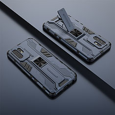 Silikon Hülle Handyhülle und Kunststoff Schutzhülle Hartschalen Tasche mit Magnetisch Ständer T01 für Oppo F19 Pro+ Plus 5G Blau