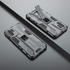 Silikon Hülle Handyhülle und Kunststoff Schutzhülle Hartschalen Tasche mit Magnetisch Ständer T01 für Oppo F19 Pro+ Plus 5G Grau