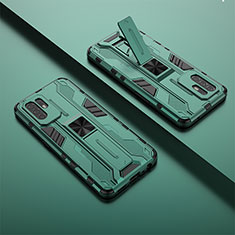 Silikon Hülle Handyhülle und Kunststoff Schutzhülle Hartschalen Tasche mit Magnetisch Ständer T01 für Oppo F19 Pro+ Plus 5G Grün