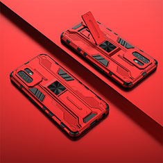 Silikon Hülle Handyhülle und Kunststoff Schutzhülle Hartschalen Tasche mit Magnetisch Ständer T01 für Oppo F19 Pro+ Plus 5G Rot