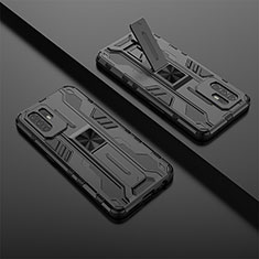 Silikon Hülle Handyhülle und Kunststoff Schutzhülle Hartschalen Tasche mit Magnetisch Ständer T01 für Oppo F19 Pro+ Plus 5G Schwarz