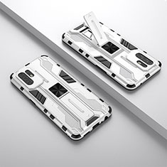 Silikon Hülle Handyhülle und Kunststoff Schutzhülle Hartschalen Tasche mit Magnetisch Ständer T01 für Oppo F19 Pro+ Plus 5G Weiß