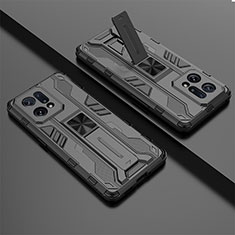 Silikon Hülle Handyhülle und Kunststoff Schutzhülle Hartschalen Tasche mit Magnetisch Ständer T01 für Oppo Find X5 5G Schwarz
