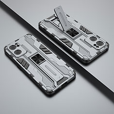 Silikon Hülle Handyhülle und Kunststoff Schutzhülle Hartschalen Tasche mit Magnetisch Ständer T01 für Oppo Find X5 Lite 5G Grau