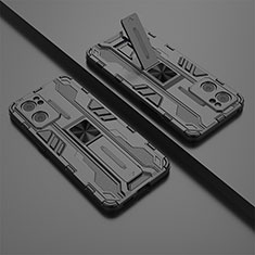 Silikon Hülle Handyhülle und Kunststoff Schutzhülle Hartschalen Tasche mit Magnetisch Ständer T01 für Oppo Find X5 Lite 5G Schwarz