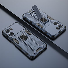 Silikon Hülle Handyhülle und Kunststoff Schutzhülle Hartschalen Tasche mit Magnetisch Ständer T01 für Oppo K10 5G Blau