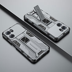 Silikon Hülle Handyhülle und Kunststoff Schutzhülle Hartschalen Tasche mit Magnetisch Ständer T01 für Oppo K10 5G Grau