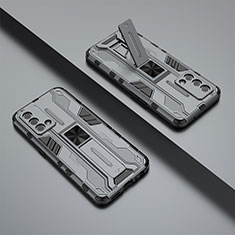 Silikon Hülle Handyhülle und Kunststoff Schutzhülle Hartschalen Tasche mit Magnetisch Ständer T01 für Oppo K9 5G Grau