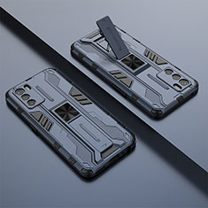 Silikon Hülle Handyhülle und Kunststoff Schutzhülle Hartschalen Tasche mit Magnetisch Ständer T01 für Oppo K9 Pro 5G Blau