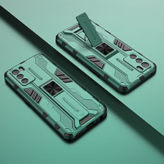 Silikon Hülle Handyhülle und Kunststoff Schutzhülle Hartschalen Tasche mit Magnetisch Ständer T01 für Oppo K9 Pro 5G Grün