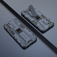 Silikon Hülle Handyhülle und Kunststoff Schutzhülle Hartschalen Tasche mit Magnetisch Ständer T01 für Oppo Reno6 5G Blau