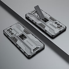 Silikon Hülle Handyhülle und Kunststoff Schutzhülle Hartschalen Tasche mit Magnetisch Ständer T01 für Oppo Reno6 Pro 5G India Grau
