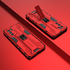 Silikon Hülle Handyhülle und Kunststoff Schutzhülle Hartschalen Tasche mit Magnetisch Ständer T01 für Oppo Reno6 Pro 5G India Rot