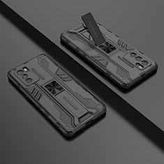 Silikon Hülle Handyhülle und Kunststoff Schutzhülle Hartschalen Tasche mit Magnetisch Ständer T01 für Oppo Reno6 Pro 5G India Schwarz