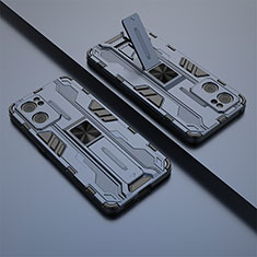 Silikon Hülle Handyhülle und Kunststoff Schutzhülle Hartschalen Tasche mit Magnetisch Ständer T01 für Oppo Reno7 5G Blau