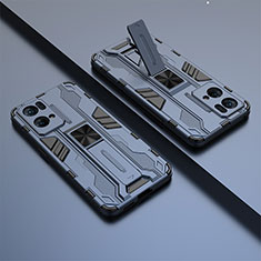 Silikon Hülle Handyhülle und Kunststoff Schutzhülle Hartschalen Tasche mit Magnetisch Ständer T01 für Oppo Reno7 Pro 5G Blau