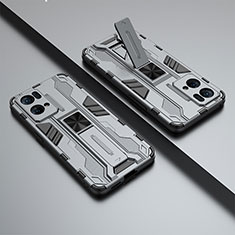 Silikon Hülle Handyhülle und Kunststoff Schutzhülle Hartschalen Tasche mit Magnetisch Ständer T01 für Oppo Reno7 Pro 5G Grau