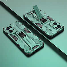 Silikon Hülle Handyhülle und Kunststoff Schutzhülle Hartschalen Tasche mit Magnetisch Ständer T01 für Oppo Reno7 Pro 5G Grün