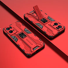 Silikon Hülle Handyhülle und Kunststoff Schutzhülle Hartschalen Tasche mit Magnetisch Ständer T01 für Oppo Reno7 Pro 5G Rot