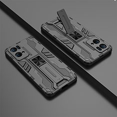 Silikon Hülle Handyhülle und Kunststoff Schutzhülle Hartschalen Tasche mit Magnetisch Ständer T01 für Oppo Reno7 Pro 5G Schwarz