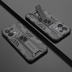 Silikon Hülle Handyhülle und Kunststoff Schutzhülle Hartschalen Tasche mit Magnetisch Ständer T01 für Oppo Reno9 5G Schwarz