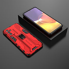 Silikon Hülle Handyhülle und Kunststoff Schutzhülle Hartschalen Tasche mit Magnetisch Ständer T01 für Samsung Galaxy A05s Rot