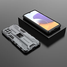 Silikon Hülle Handyhülle und Kunststoff Schutzhülle Hartschalen Tasche mit Magnetisch Ständer T01 für Samsung Galaxy A22 4G Grau