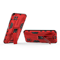 Silikon Hülle Handyhülle und Kunststoff Schutzhülle Hartschalen Tasche mit Magnetisch Ständer T01 für Samsung Galaxy A22s 5G Rot