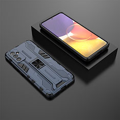 Silikon Hülle Handyhülle und Kunststoff Schutzhülle Hartschalen Tasche mit Magnetisch Ständer T01 für Samsung Galaxy A24 4G Blau