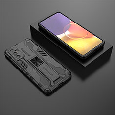 Silikon Hülle Handyhülle und Kunststoff Schutzhülle Hartschalen Tasche mit Magnetisch Ständer T01 für Samsung Galaxy A25 5G Schwarz