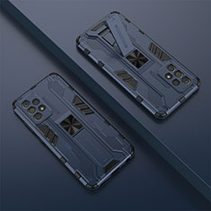 Silikon Hülle Handyhülle und Kunststoff Schutzhülle Hartschalen Tasche mit Magnetisch Ständer T01 für Samsung Galaxy A52s 5G Blau