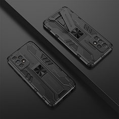 Silikon Hülle Handyhülle und Kunststoff Schutzhülle Hartschalen Tasche mit Magnetisch Ständer T01 für Samsung Galaxy A52s 5G Schwarz