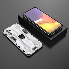 Silikon Hülle Handyhülle und Kunststoff Schutzhülle Hartschalen Tasche mit Magnetisch Ständer T01 für Samsung Galaxy A54 5G Weiß